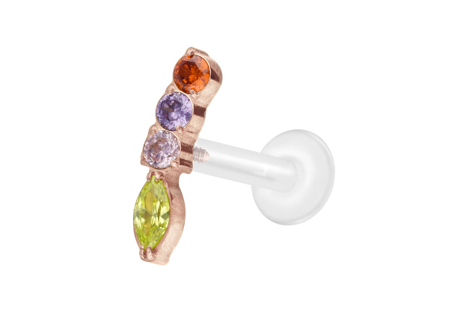 PTFE Labret Piercing mit Innengewinde + Titan-Aufsatz BUNTER KRISTALLBOGEN